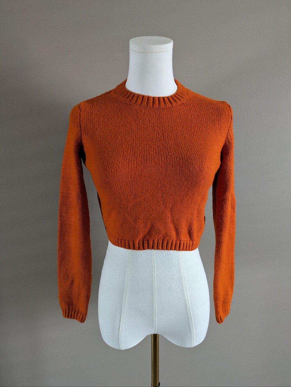 Garage Solid Orange Crewneck Long Sleeve Cropped Knit Sweater Top Small